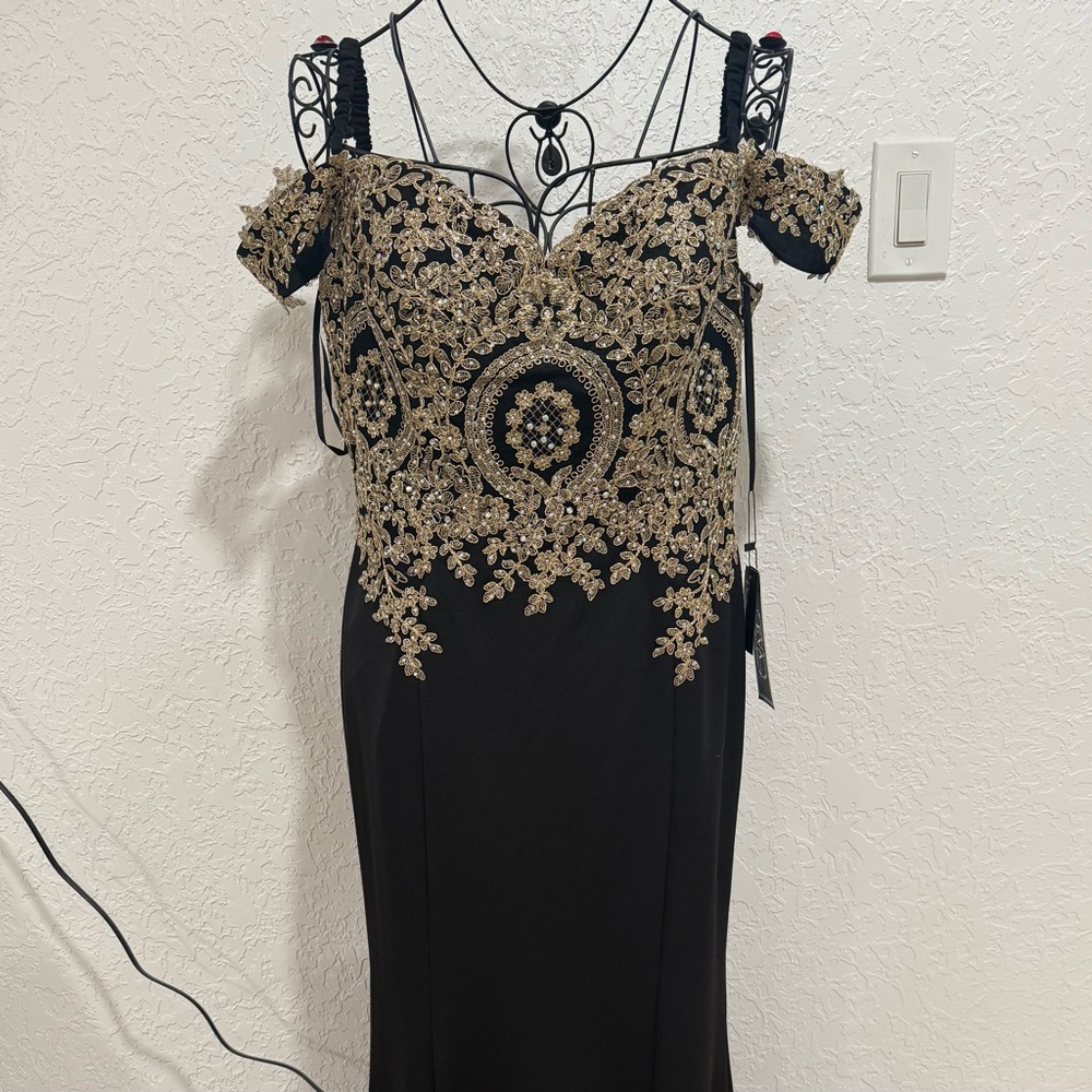 Black and Gold Embellished Maxi Dress